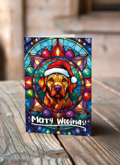 Labrador Fox Red in a Santa Hat Christmas Card